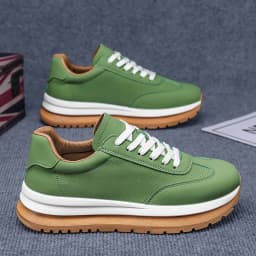 Spring Summer New Genuine Leather Leisure Style Breathable Mens Casual Shoes Round Toe Lace Up Platform Cowhide Sneakers