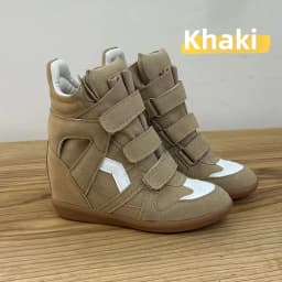 Fall Winter High Top Women's Casual Shoes Thick Bottom Heightening Magic Tape Sports Shoes Fashionable Splice Color Design