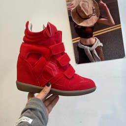 Fall Winter High Top Women's Casual Shoes Thick Bottom Heightening Magic Tape Sports Shoes Fashionable Splice Color Design