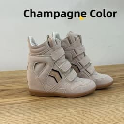 Fall Winter High Top Women's Casual Shoes Thick Bottom Heightening Magic Tape Sports Shoes Fashionable Splice Color Design