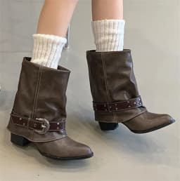 Designer Western Cowboy Women's Short Boots Thick Heel Buckle Ankle Boots for Women Black Knight Boots Botas Feminina сапоги