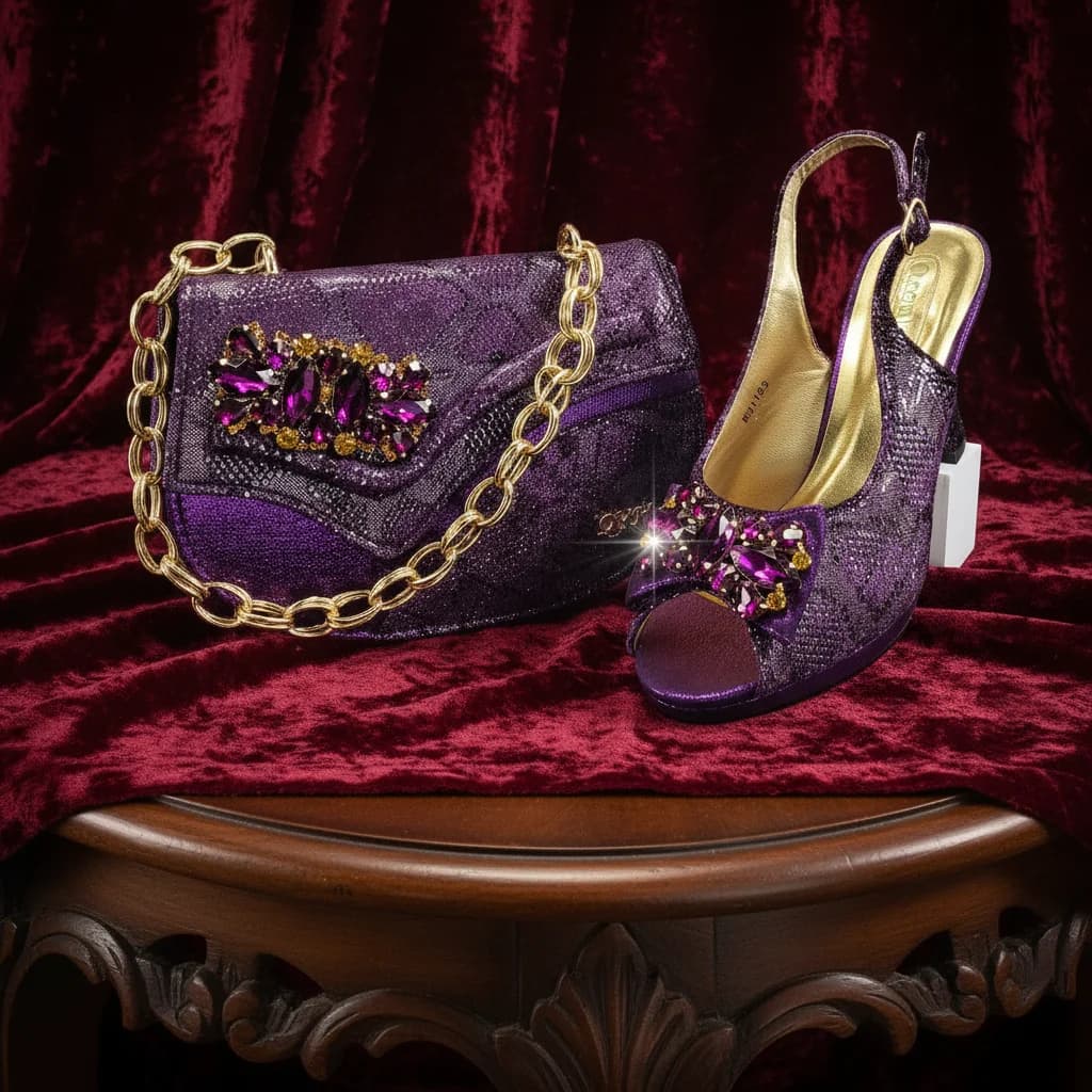 Italian Design Elegant Women's Heel Bigger Size Shoes & Rhinestone Butterfly Bag – Perfect for Weddings & Bridal Accessories