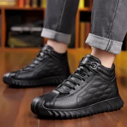 DIMANYU Men Genuine Leather Winter Snow Boots Warm High‑Top Men Casual Boots Non‑Slip Lace‑Up Male Ankle Booots Footwear