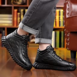 DIMANYU Men Genuine Leather Winter Snow Boots Warm High‑Top Men Casual Boots Non‑Slip Lace‑Up Male Ankle Booots Footwear