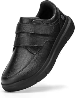 FitVille Men's Wide Walking Shoes Hook and Loop Comfortable Leather Business Shoes Orthopedic Diabetic Shoes for Swollen Feet
