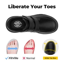 FitVille Men's Wide Walking Shoes Hook and Loop Comfortable Leather Business Shoes Orthopedic Diabetic Shoes for Swollen Feet