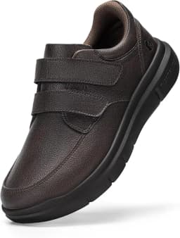 FitVille Men's Wide Walking Shoes Hook and Loop Comfortable Leather Business Shoes Orthopedic Diabetic Shoes for Swollen Feet