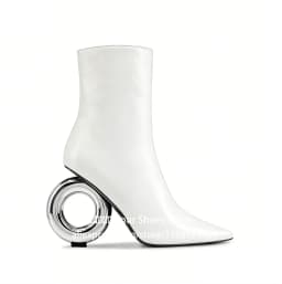 Metal Circle Heel Booties Novelty Designer Style Pointed Ankle Boots Full Length Inner Zipper Fashion Women Boots Custom Colors