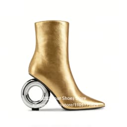 Metal Circle Heel Booties Novelty Designer Style Pointed Ankle Boots Full Length Inner Zipper Fashion Women Boots Custom Colors