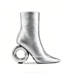 Metal Circle Heel Booties Novelty Designer Style Pointed Ankle Boots Full Length Inner Zipper Fashion Women Boots Custom Colors