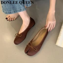 2026 Fashion Woman Flats Split Toe Tabi Shoes Bow Knot Ballet Dress Ballerina Comfortable Retro Mary Janes Shoes Footwear Mujer