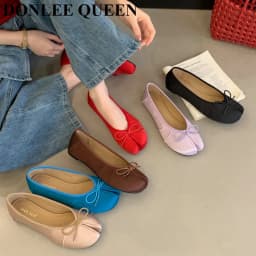2026 Fashion Woman Flats Split Toe Tabi Shoes Bow Knot Ballet Dress Ballerina Comfortable Retro Mary Janes Shoes Footwear Mujer