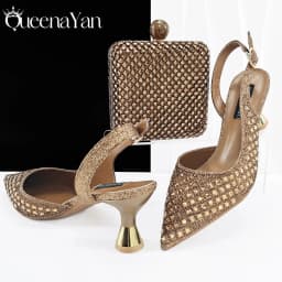 Queena Yan Glamorous Silver Color Occasions Party Wedding Lady Shoes and Bag Set In Stock Elegant Heels with Matching Purse