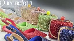 Queena Yan Glamorous Silver Color Occasions Party Wedding Lady Shoes and Bag Set In Stock Elegant Heels with Matching Purse