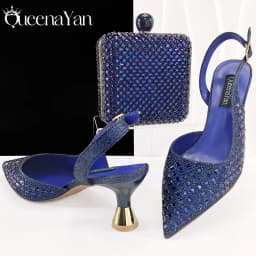 Queena Yan Glamorous Silver Color Occasions Party Wedding Lady Shoes and Bag Set In Stock Elegant Heels with Matching Purse
