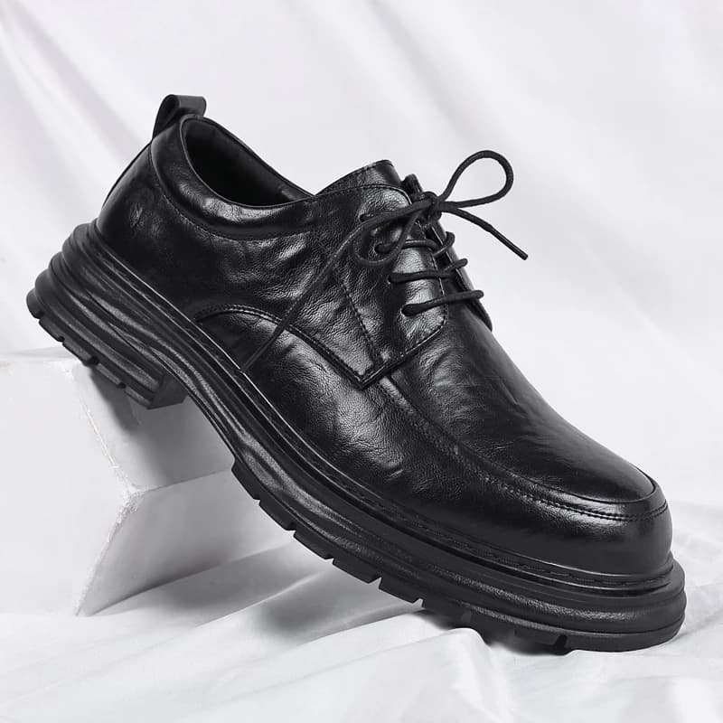 Spring New Lace Up Oxford Shoes High-quality Men's Comfortable Genuine Leather British Thick Soled Business Dress Leather Shoes