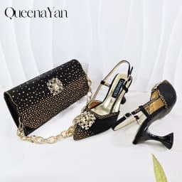Best-selling shoes Matching bag combinations in Europe and America Diamond-embellished Bag And Shoes from the workplace Or Party
