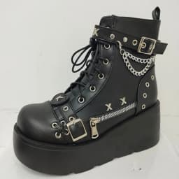 Brand New Ladies Goth Platform Ankle Boots Fashion Buckle Zip Rivet Punk Wedges High Heels Womens Boots Party Street Woman Shoes