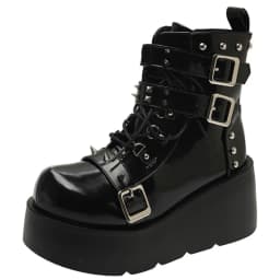Brand New Ladies Goth Platform Ankle Boots Fashion Buckle Zip Rivet Punk Wedges High Heels Womens Boots Party Street Woman Shoes