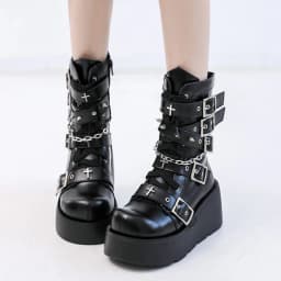 Brand New Ladies Goth Platform Ankle Boots Fashion Buckle Zip Rivet Punk Wedges High Heels Womens Boots Party Street Woman Shoes
