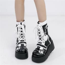 Brand New Ladies Goth Platform Ankle Boots Fashion Buckle Zip Rivet Punk Wedges High Heels Womens Boots Party Street Woman Shoes