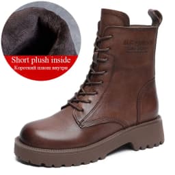 DRKANOL British Style Handmade Retro Winter Women Platform Heel Boots Luxury Full Cow Leather Mid Calf Thick Heel Warm Boots