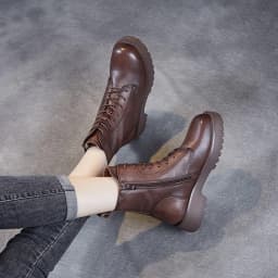 DRKANOL British Style Handmade Retro Winter Women Platform Heel Boots Luxury Full Cow Leather Mid Calf Thick Heel Warm Boots