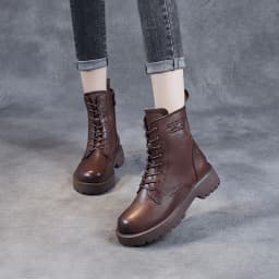 DRKANOL British Style Handmade Retro Winter Women Platform Heel Boots Luxury Full Cow Leather Mid Calf Thick Heel Warm Boots