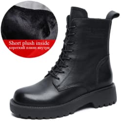 DRKANOL British Style Handmade Retro Winter Women Platform Heel Boots Luxury Full Cow Leather Mid Calf Thick Heel Warm Boots