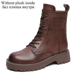 DRKANOL British Style Handmade Retro Winter Women Platform Heel Boots Luxury Full Cow Leather Mid Calf Thick Heel Warm Boots