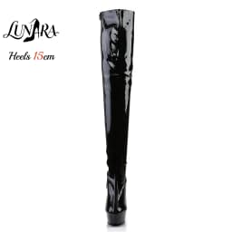 15cm/6Inch Black Patent Platform High Heel Thigh High Boots Lace-Up Zipper Non-slip Nightclub Pole Dance Ladies Rave Stage Goth