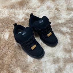 Black Warrior Casual Shoes, Pure Black Men's Shoes for Spring and Summer, Thick Tongue Loafers, Sports Skateboard Shoes, Versatile Street Style, Trendy Student Retro Outdoor Sneakers