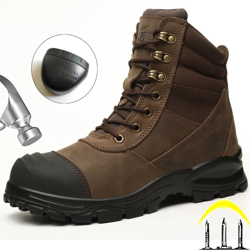2026 Cowhide Dermis Men Work Boots High-quality Safety Shoes Men Puncture-Proof Desert Tactical Boots Protective Shoes Outdoors