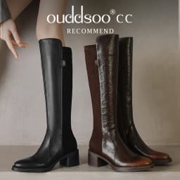 Ods Women's genuine leather flock patchwork side zip autumn winter knee high knight boots 5cm thick med heel casual female long