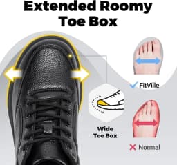 FitVille Men Wide Fit Oxford Shoes Leather Lace-Up Non-Slip Durable Sole Comfort Business Formal Dress Shoes Daily Office Casual Walking Leather Footwear