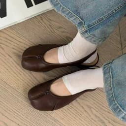 YNPO 2026 New Women's Soft Leather Tabi Split-Toe Slingback Pumps 3cm Low Heel Spring Summer Casual Ballet Shoes for Daily Wear