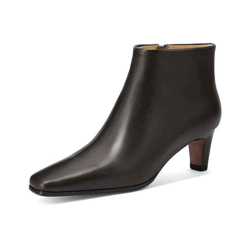 NEW TREND 2026 Autumn Winter Women Genuine Leather Ankle Boots High Block Heels Black Brown Elegant Pointed Toe Side Zipper Boot