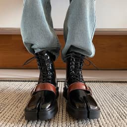 Tabi boots for men's autumn and winter casual short leather boots unisex lace up high cut split toe leather shoes for women