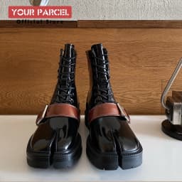 Tabi boots for men's autumn and winter casual short leather boots unisex lace up high cut split toe leather shoes for women