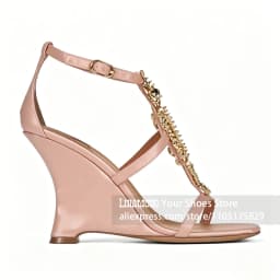 Metal-Embellished Animal Print Sandals Novelty Style Unique Wedge Heel Summer Footwear Multi-strap Ankle Buckle Stiletto Sandals