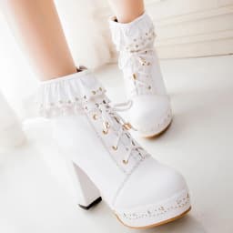 Autumn Winter Women's Ankle Boots Platform White Black Pink Sweet Short Boot Lace up Footwear Lolitas Shoes Girls Big Size 45