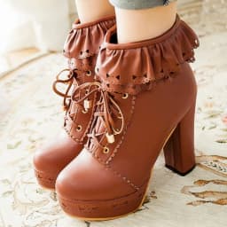 Autumn Winter Women's Ankle Boots Platform White Black Pink Sweet Short Boot Lace up Footwear Lolitas Shoes Girls Big Size 45