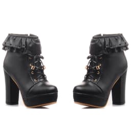 Autumn Winter Women's Ankle Boots Platform White Black Pink Sweet Short Boot Lace up Footwear Lolitas Shoes Girls Big Size 45