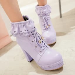 Autumn Winter Women's Ankle Boots Platform White Black Pink Sweet Short Boot Lace up Footwear Lolitas Shoes Girls Big Size 45