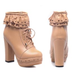 Autumn Winter Women's Ankle Boots Platform White Black Pink Sweet Short Boot Lace up Footwear Lolitas Shoes Girls Big Size 45