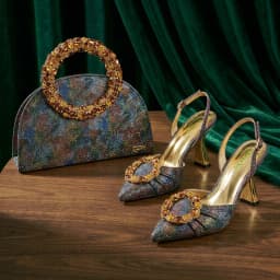 Queena Yan Multicolor Glitter Slingback Pointed Pumps Rhinestone Ring Handle Evening Clutch Matching Bag Set For Women Wedding