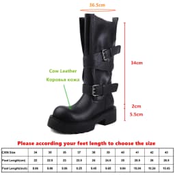 Aucegi Genuine Leather Platform Block Heels Women Belt Buckle Slip-On Knee High Boots Round Toe Fashion Modern Commuter Shoes