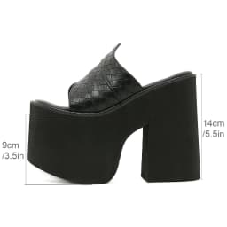 Gdgydh Black Platform Sandals for Women Wedge Heels Fashionable Strappy Back Open Toe Summer High Heel Sandals Slip-On Outdoor