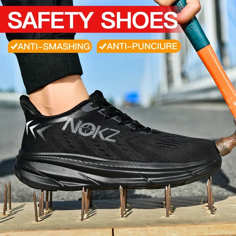 Fashion Comfortable Men's Work Safety Shoes Anti-smash Anti-stab Work Sneakers Steel Toe Shoes Breathable Male Walking Sneakers