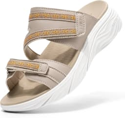 FitVille Women'S Wedge Slippers Wide Width Adjustable Straps Summer Beach Sandals Slipper For Swollen Feet And Bunion Relief